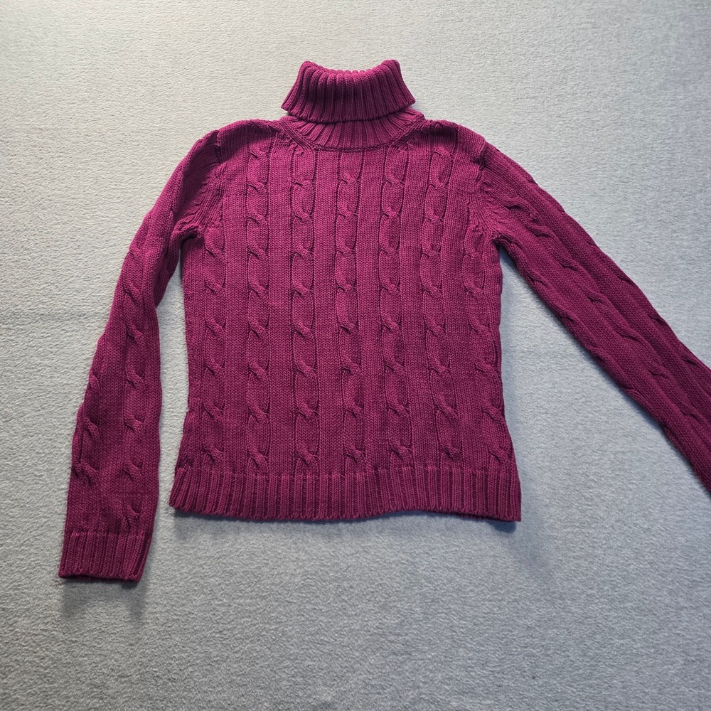 Eddie Bauer Cable Knit Turtleneck Sweater Womens Small Pink Cotton Ribbed Preppy